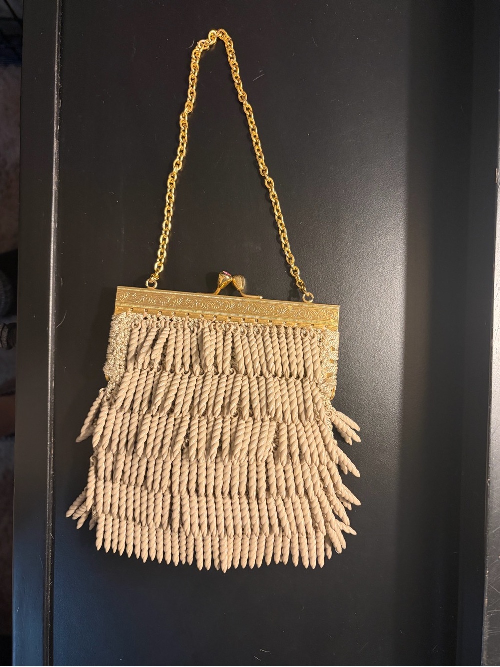 Vintage Rope Fringe Evening Bag with Gold Frame